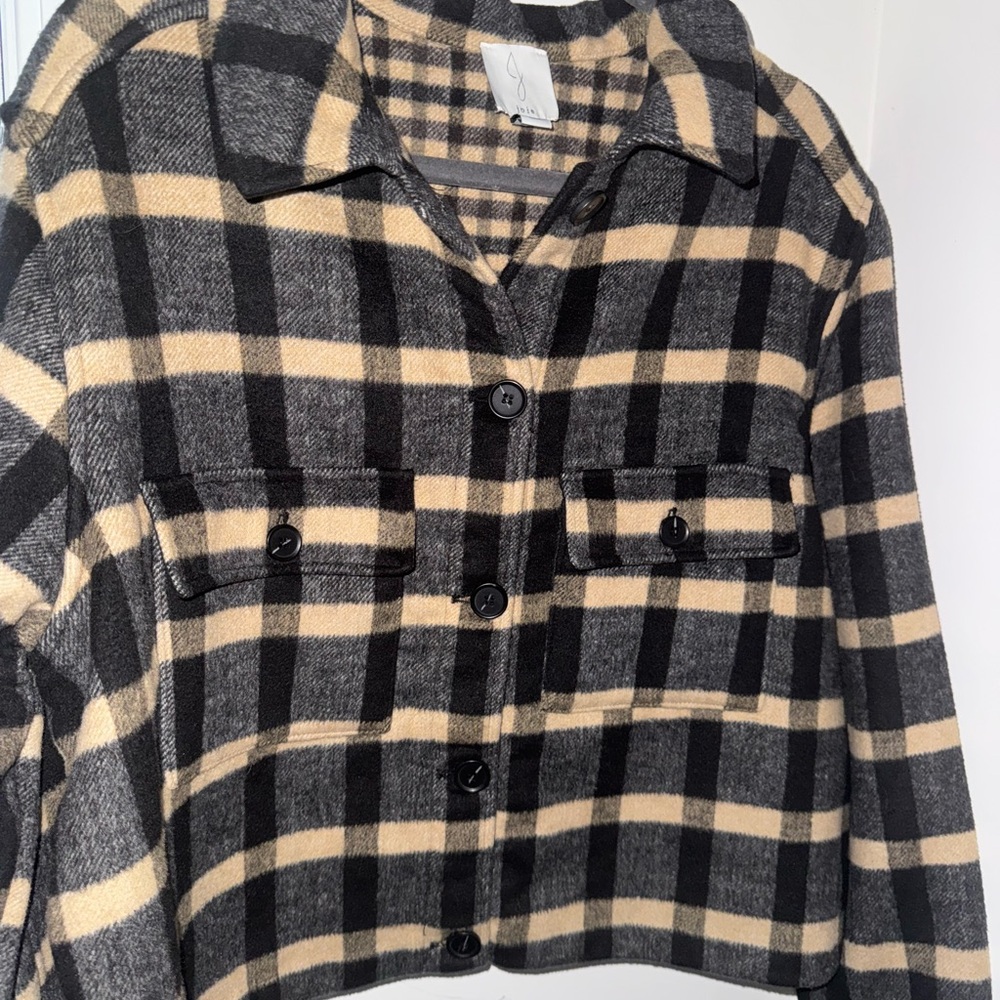 Joie Black and Cream Plaid Utility Jacket